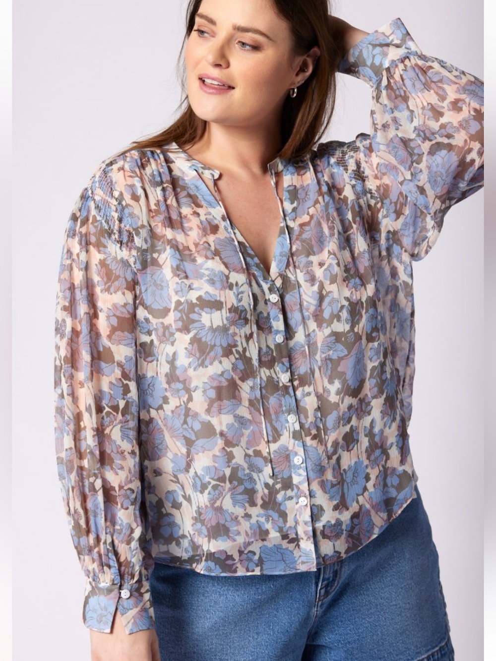 Joie Naomi Print Tie Neck 100% Silk Blouse Button Down size XL